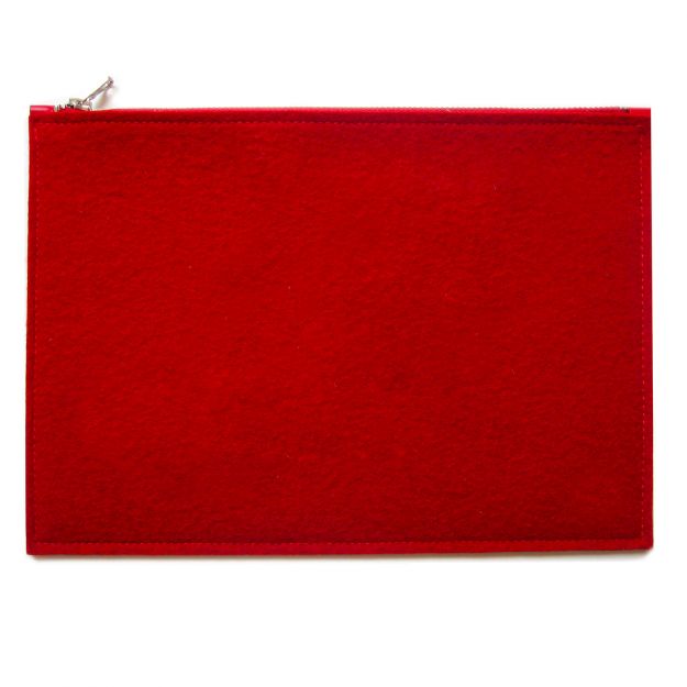 Grande pochette zippée cuir - rouge / feutre rouge brodé MIG Amour